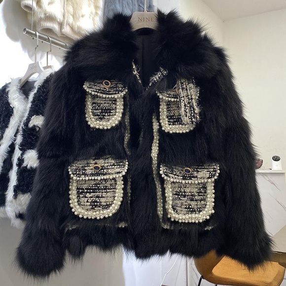 FUR AND PEARL POCKET COAT